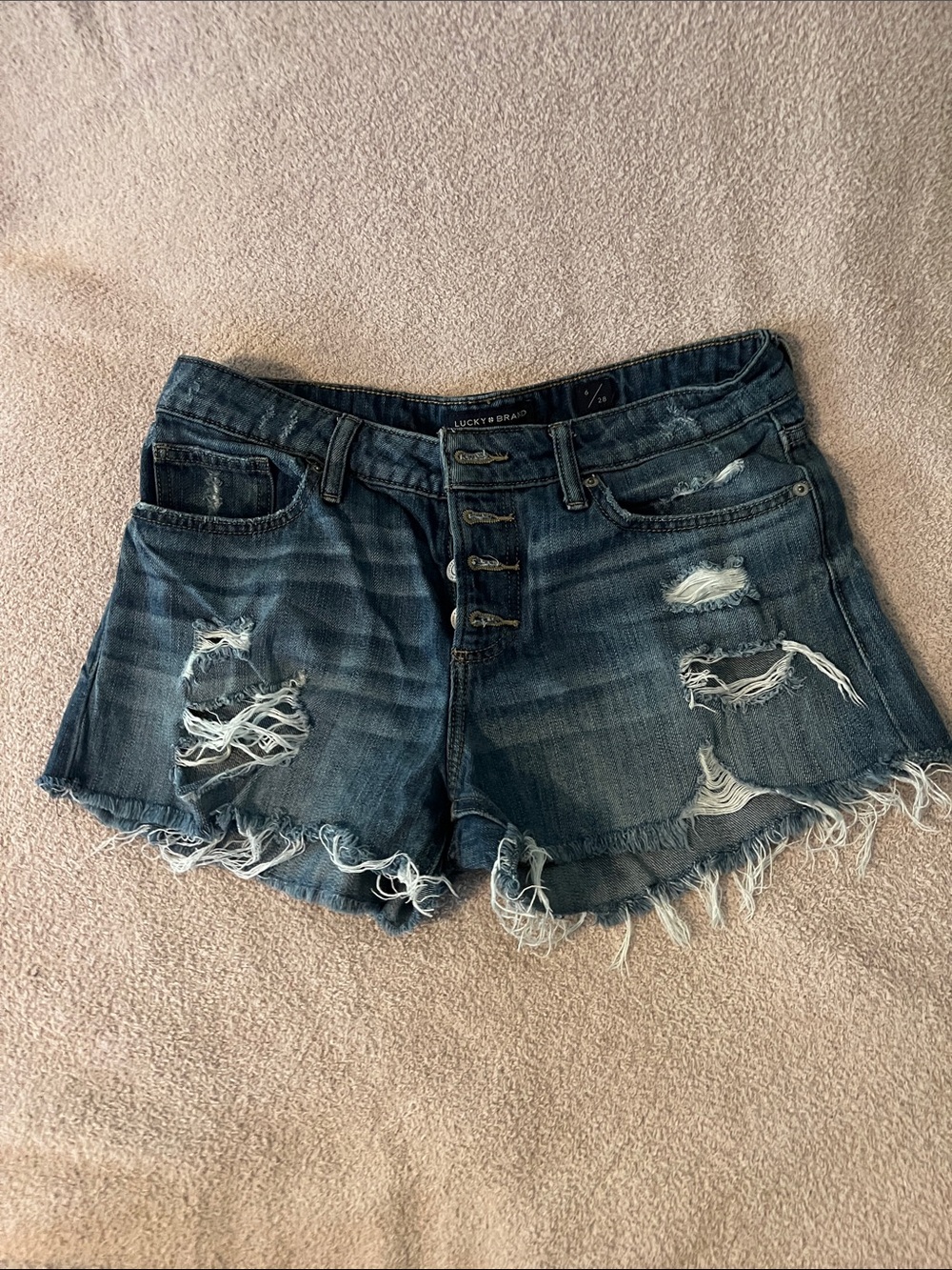 Lucky Brand Ripped Frayed Hem Indigo Denim Shorts